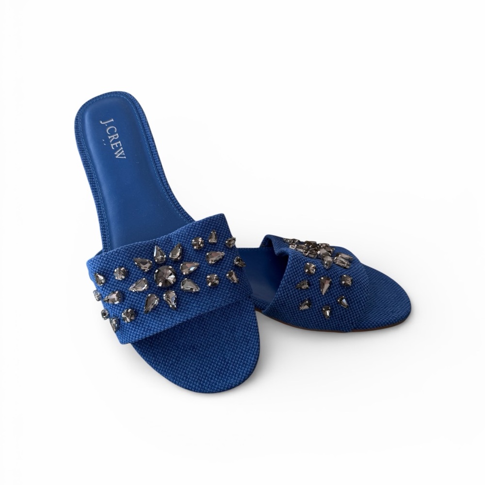 J.Crew Jewel Slide Sandals Gulf Blue Smoke Size 8